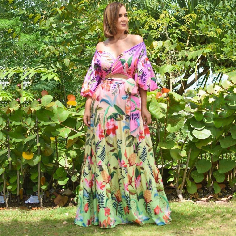 ZARA New Spring Summer Printed Loose Off Shoulder Sexy Slimming Long Dress Gown